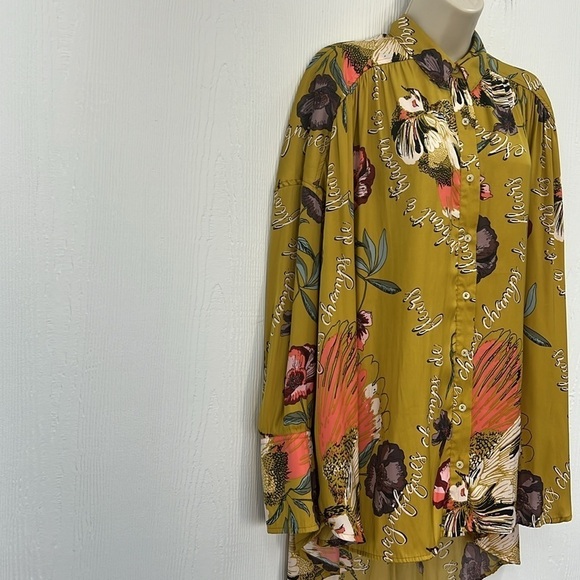 Free People - Silky Nights Floral And Birds Button Down Oversized Blouse Small - Picture 4 of 11